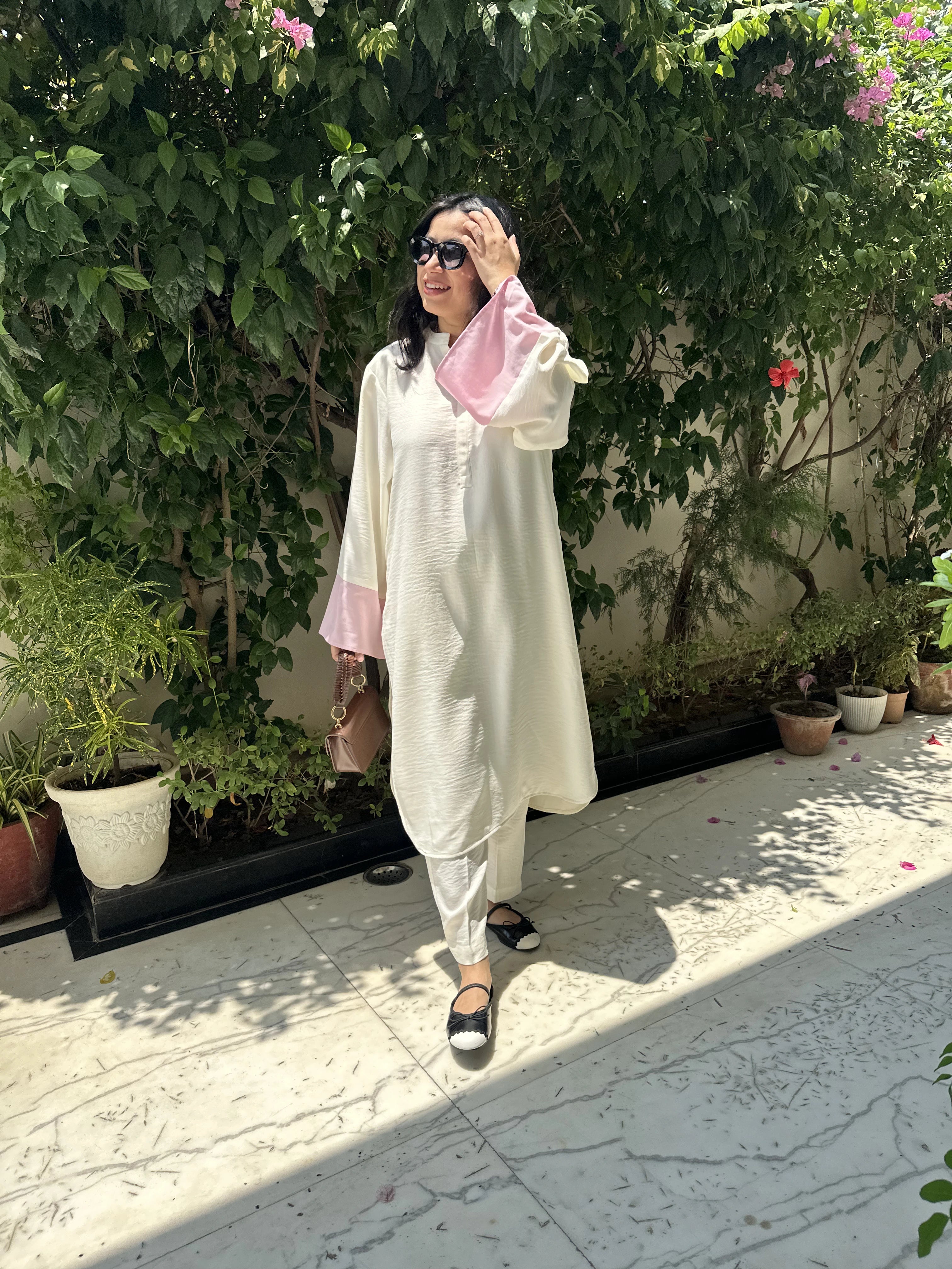 Pyoor Milkshake Co-Ord Set in soft pink and white oversized linen style