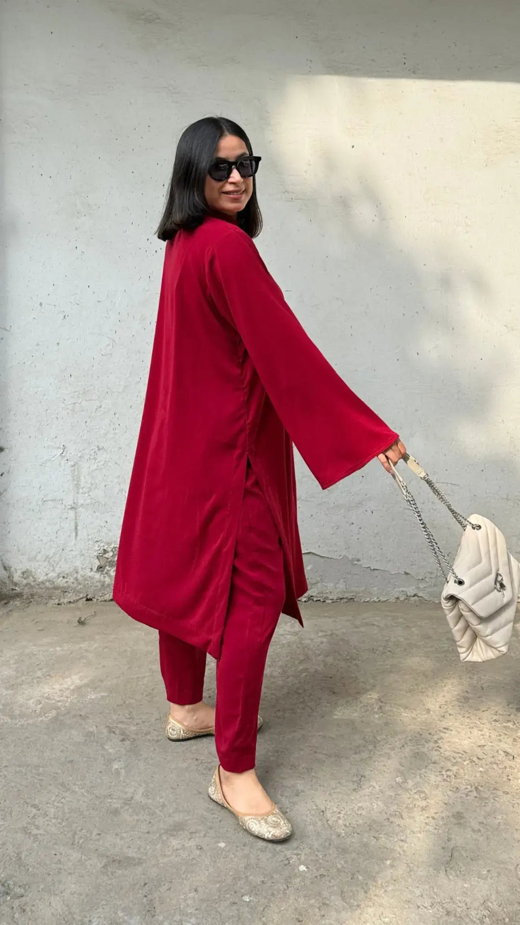 Solids Deep Red Co-ord Set in Middle Eastern fit