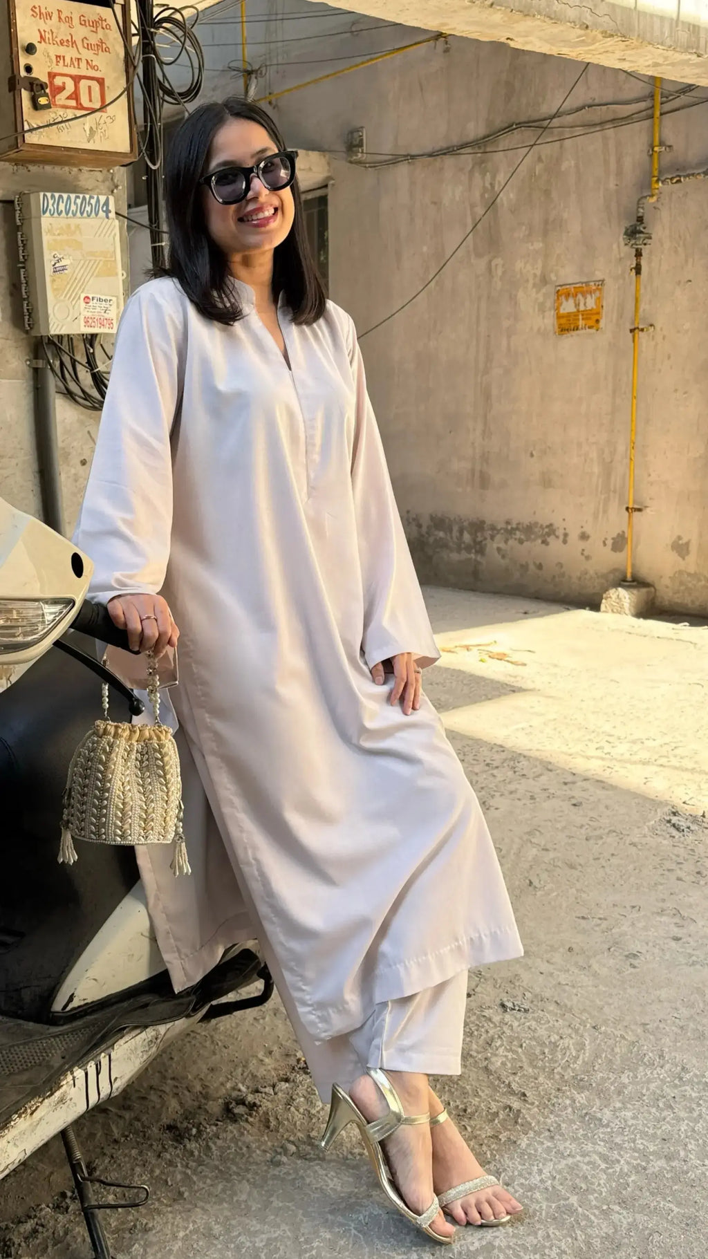 SOLIDS Kurta Co-ord set in Ivory Beige Oversized fit