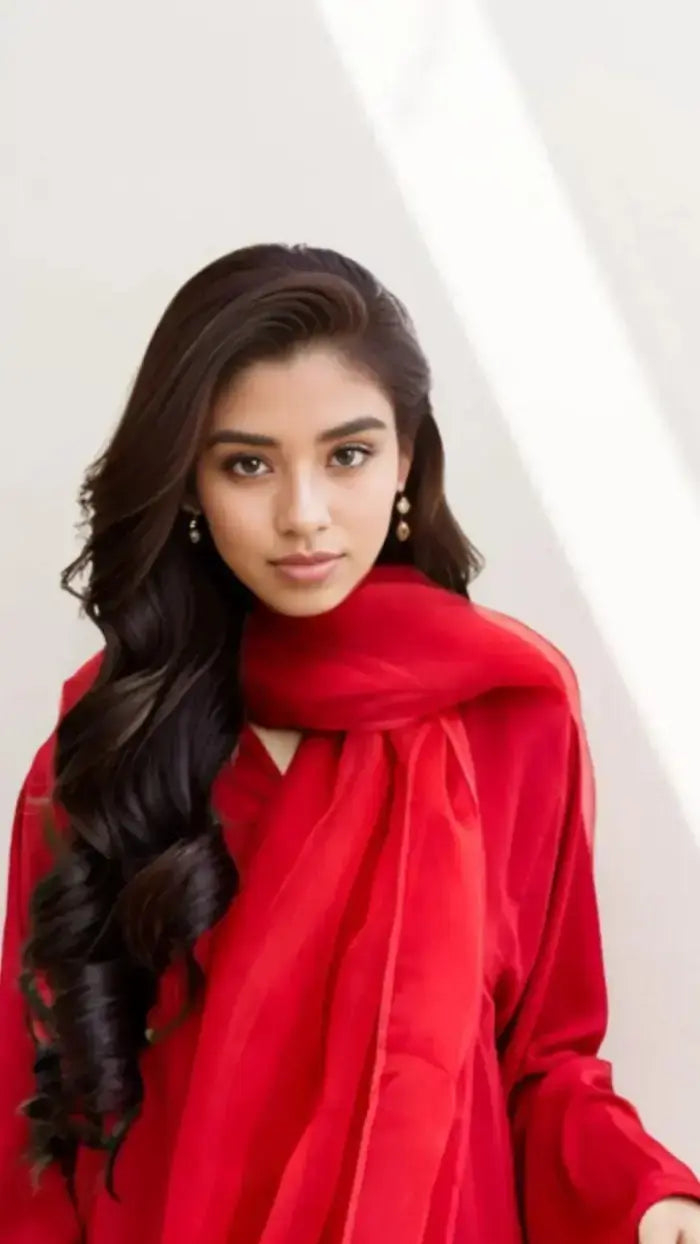 Laila Set in Red in Eastern Fit