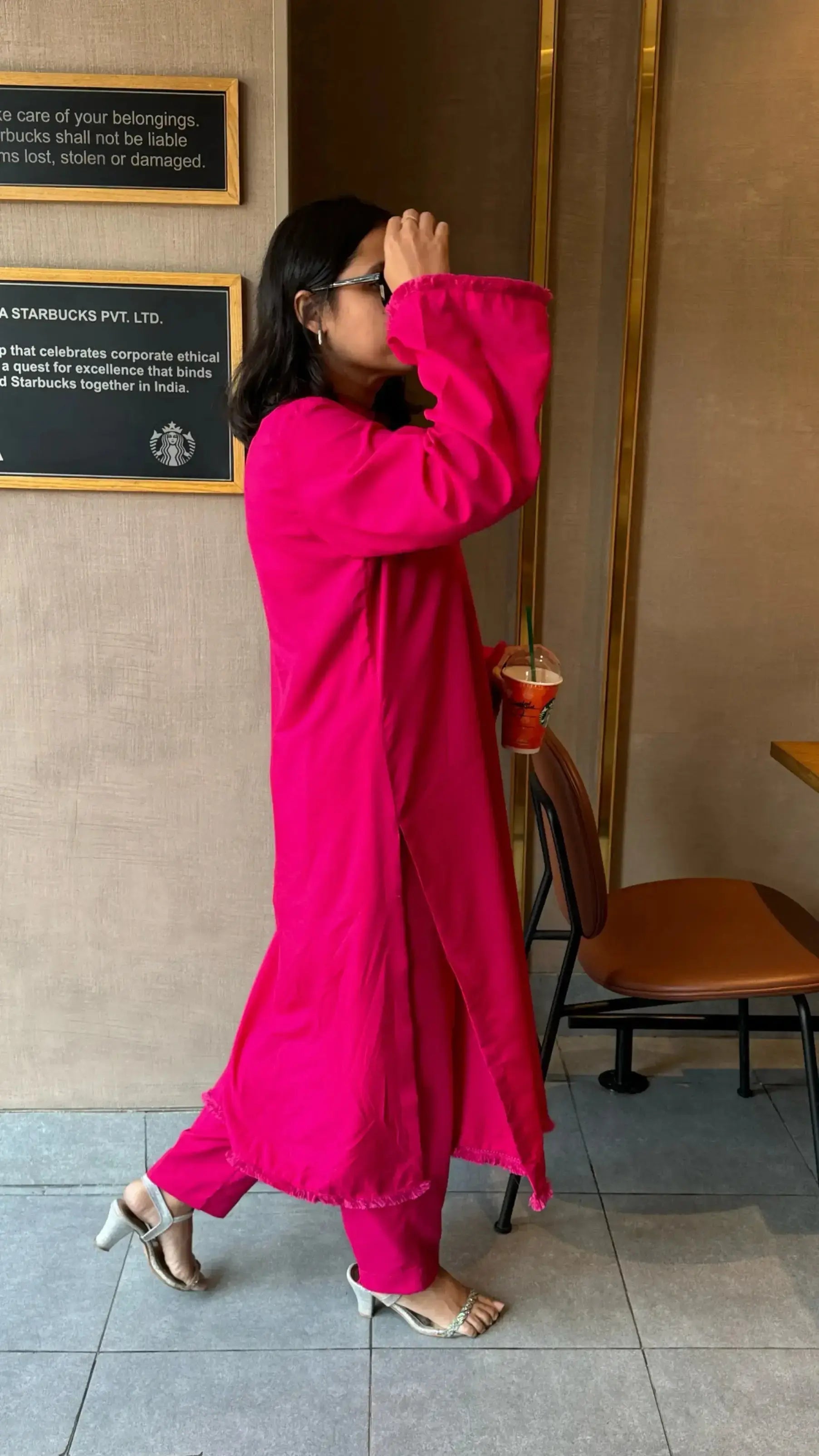 SOLIDS Kurta Co-ord Set in Magenta Pink