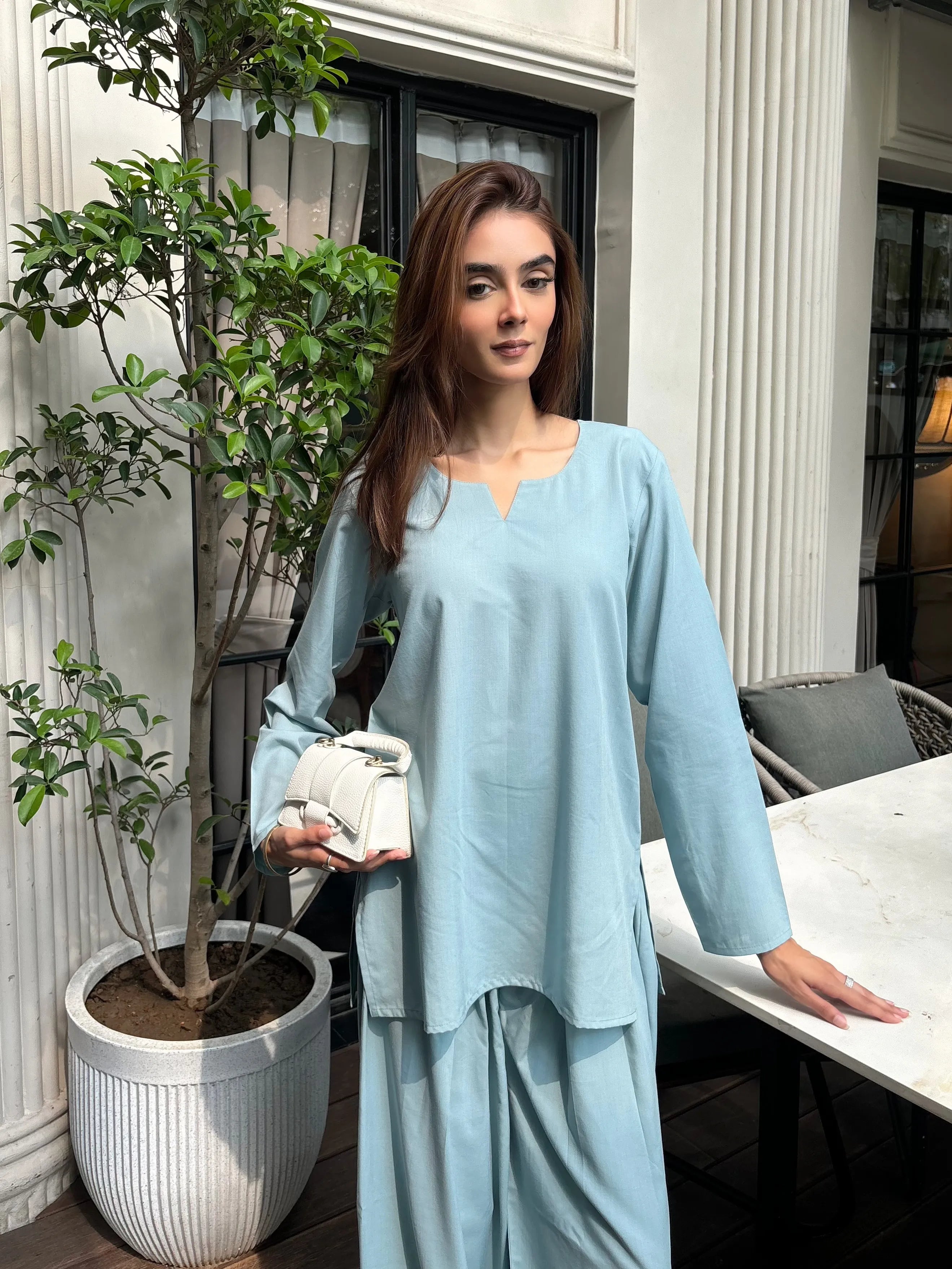 Solids Sky Set by Pyoor combining comfort ease and relaxed cotton dressing