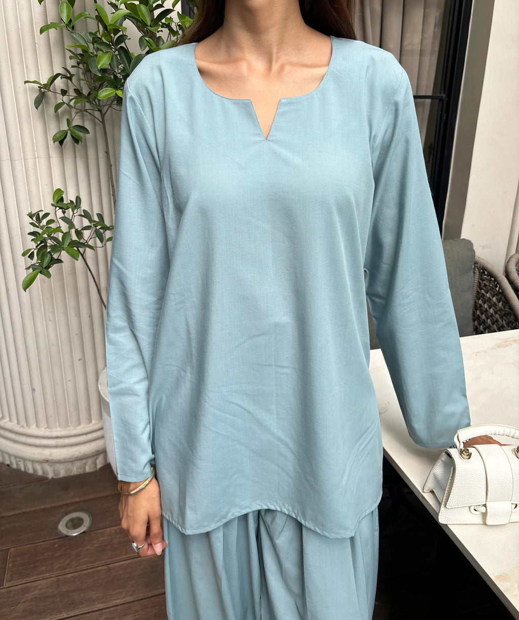 Solids Sky Set by Pyoor made for relaxed office brunch and everyday wear looks