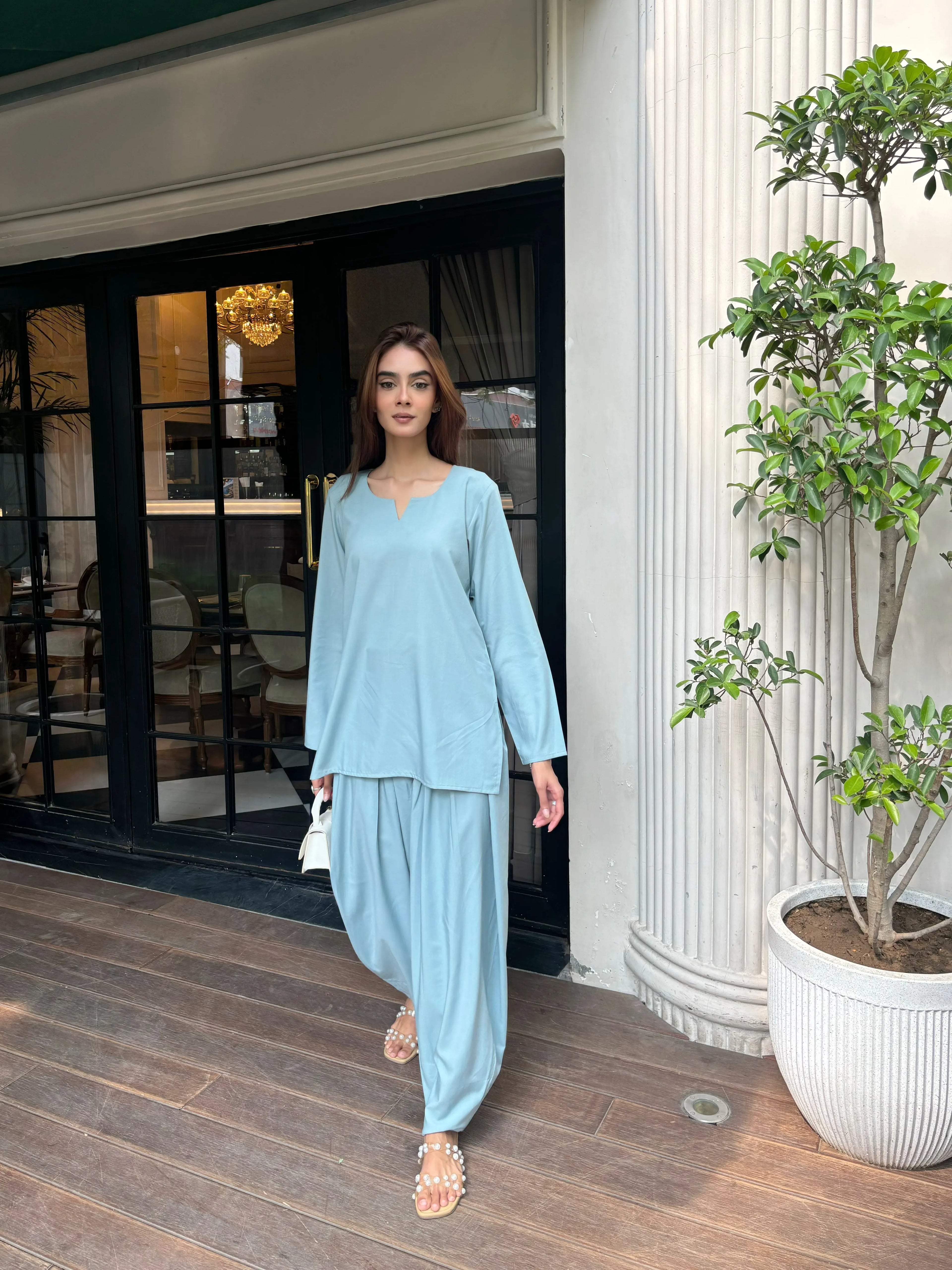 Solids Sky Set by Pyoor with breezy cotton fabric and oversized relaxed styling