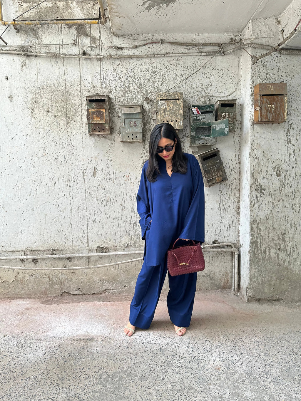 Solids Navy Blue Farshi by Pyoor in cotton Bizzy Lizzy fabric with a relaxed fit