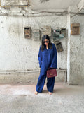 Solids Navy Blue Farshi by Pyoor in cotton Bizzy Lizzy fabric with a relaxed fit