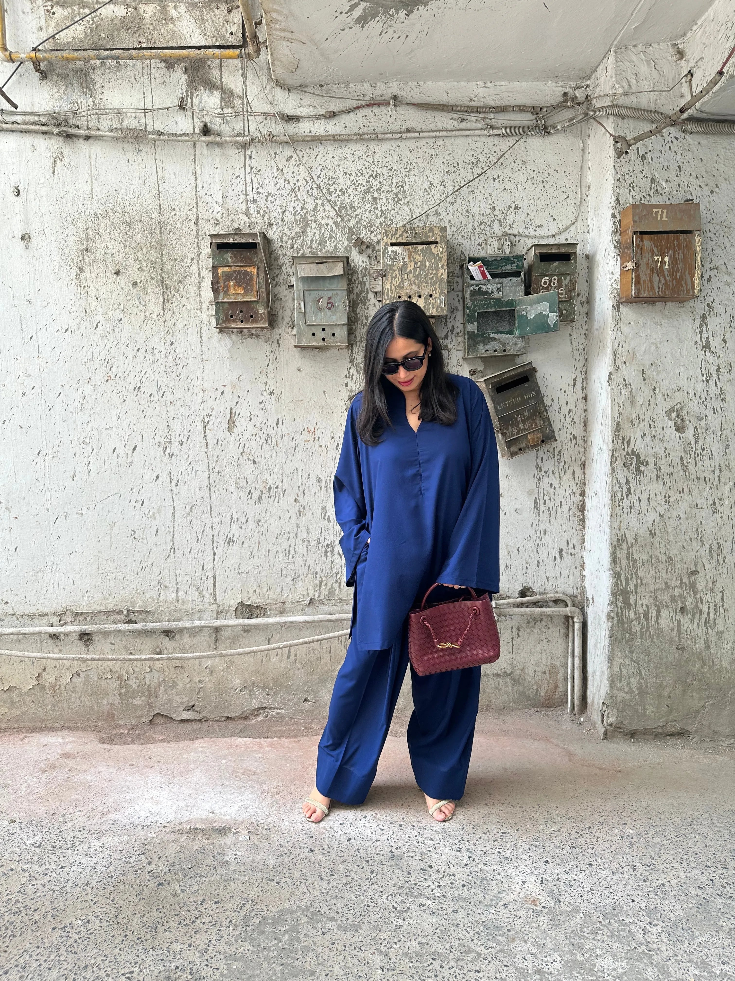 Solids Navy Blue Farshi by Pyoor in cotton Bizzy Lizzy fabric with a relaxed fit