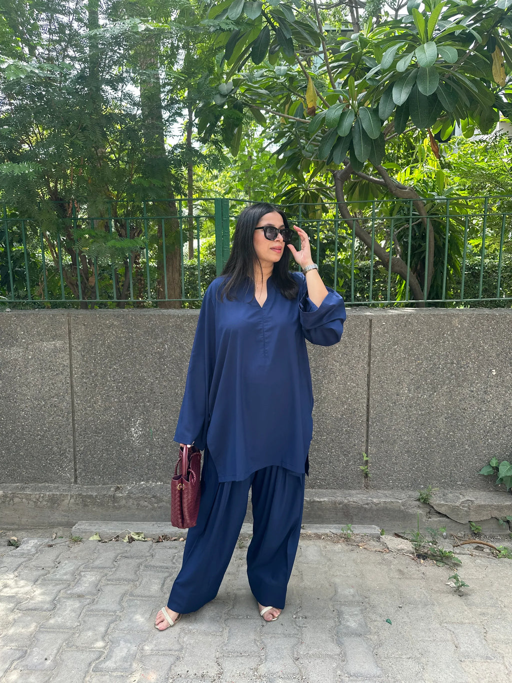 Solids Navy Blue Farshi by Pyoor featuring a designer neckline and matching salwar