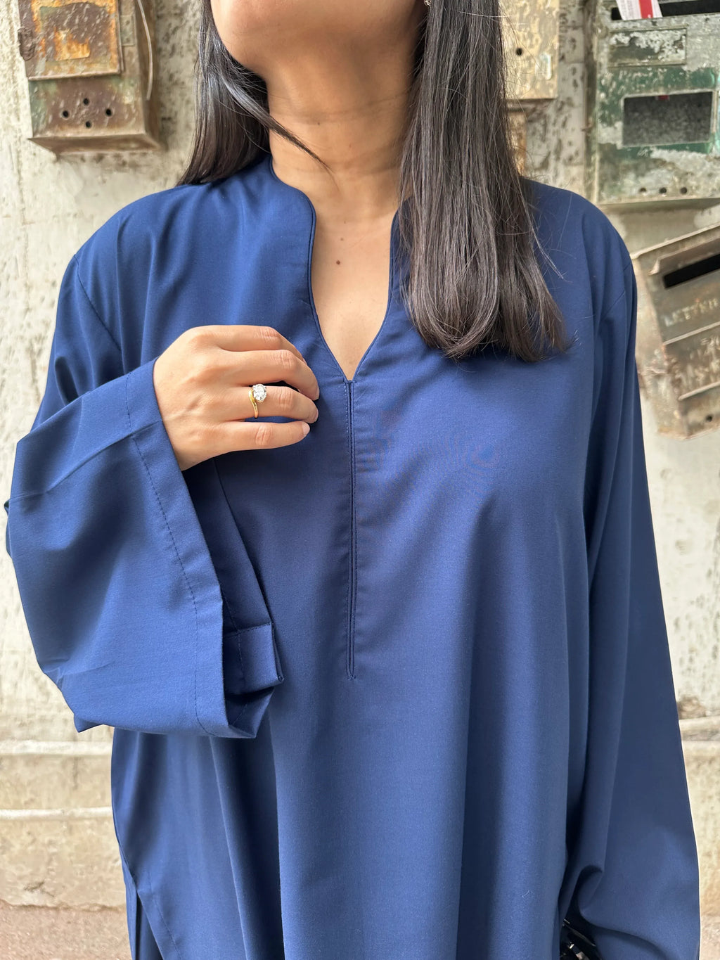 Solids Navy Blue Farshi by Pyoor with a comfortable oversized cotton silhouette