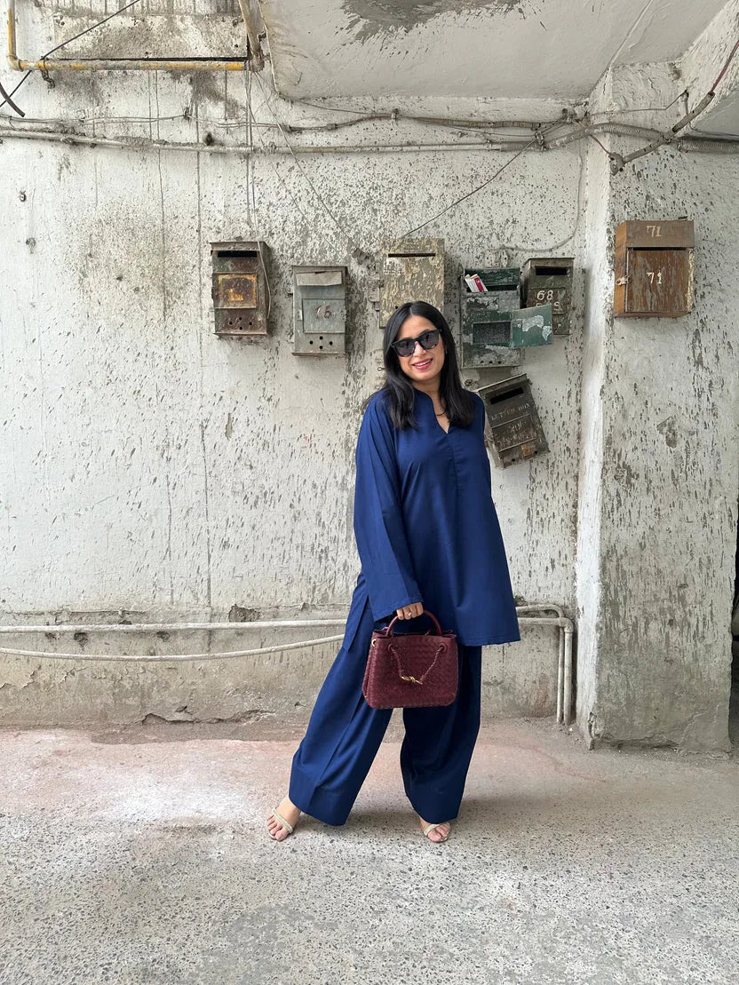 Solids Navy Blue Farshi by Pyoor in soft cotton Bizzy Lizzy fabric with a matching navy farshi salwar
