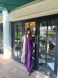 Solids Purple Pashmina Farshi with shawl in warm purple pashmina, Pyoor