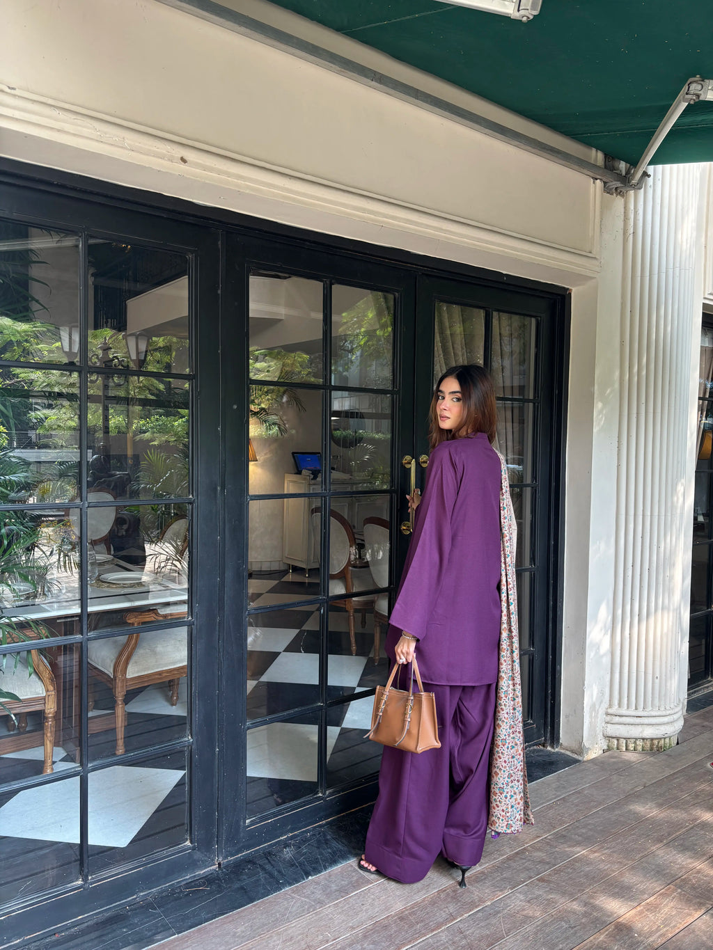 Pyoor’s Solids Purple Pashmina Farshi with shawl, oversized fit and pockets