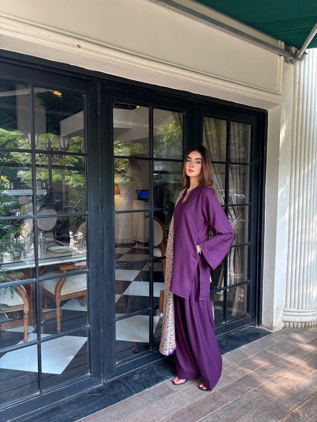 Pyoor Solids Purple Pashmina Farshi with shawl, a cozy pashmina winter set