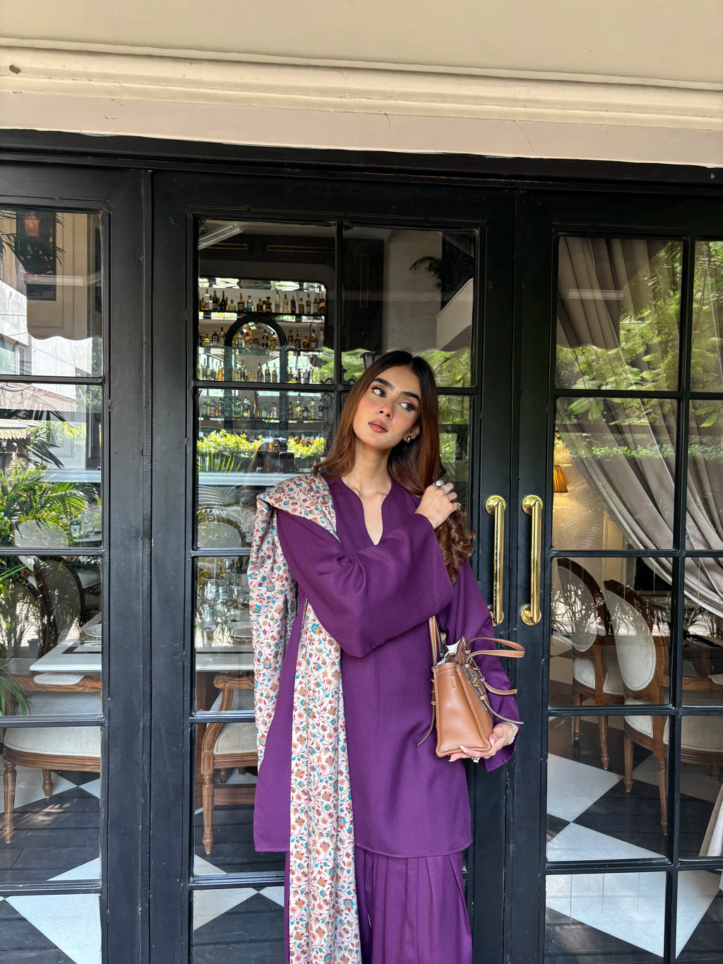 Solids Purple Pashmina Farshi with shawl, farshi salwar in soft pashmina