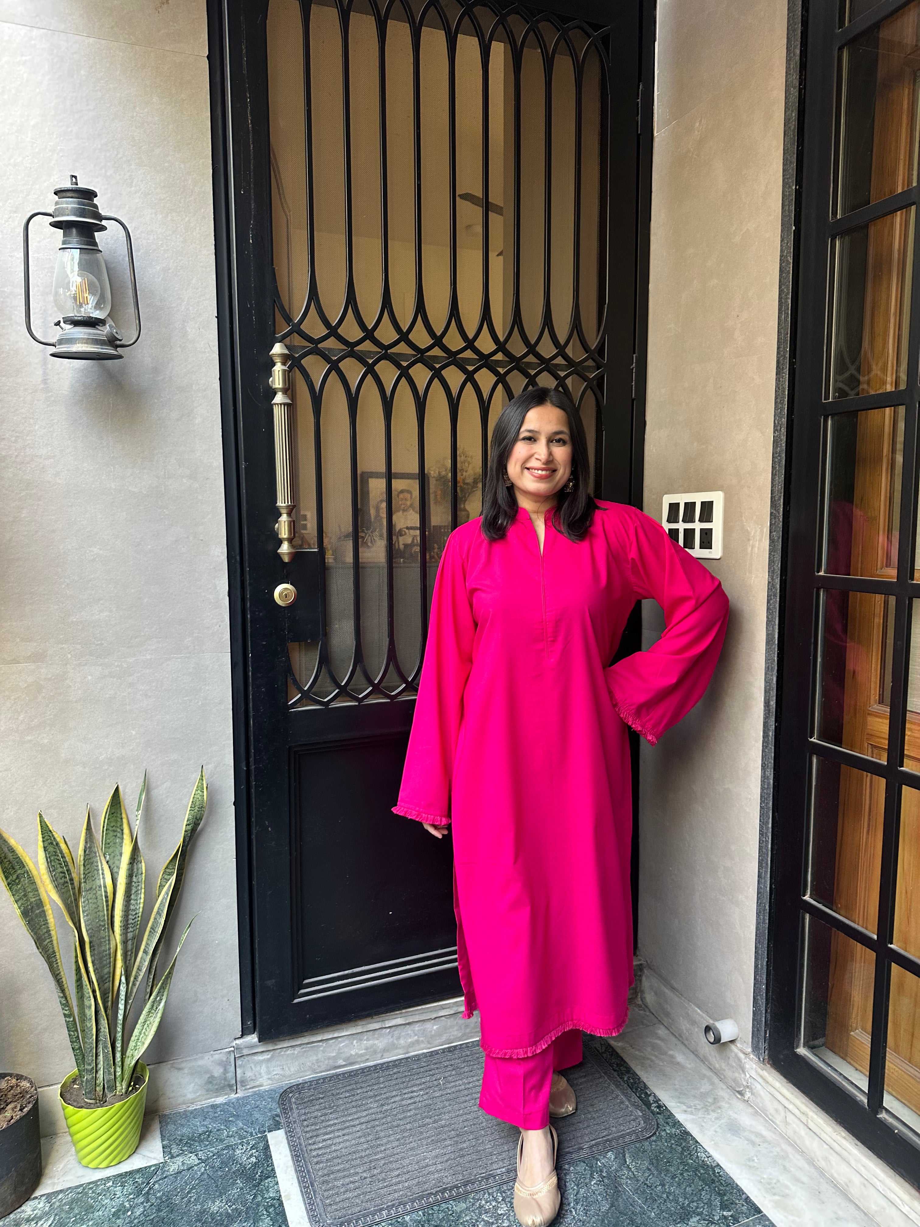 SOLIDS Kurta Co-ord Set in Magenta Pink