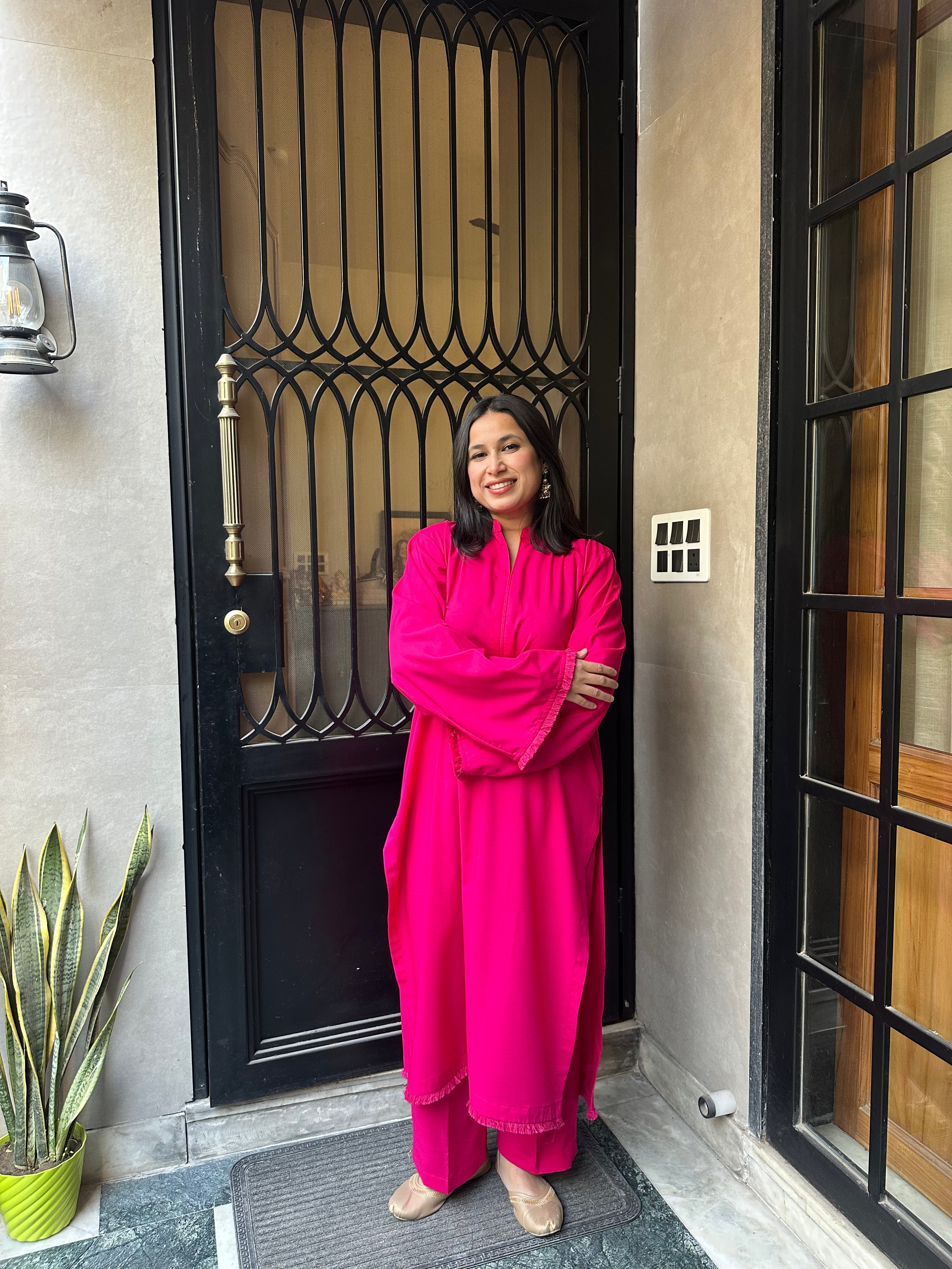 SOLIDS Kurta Co-ord Set in Magenta Pink