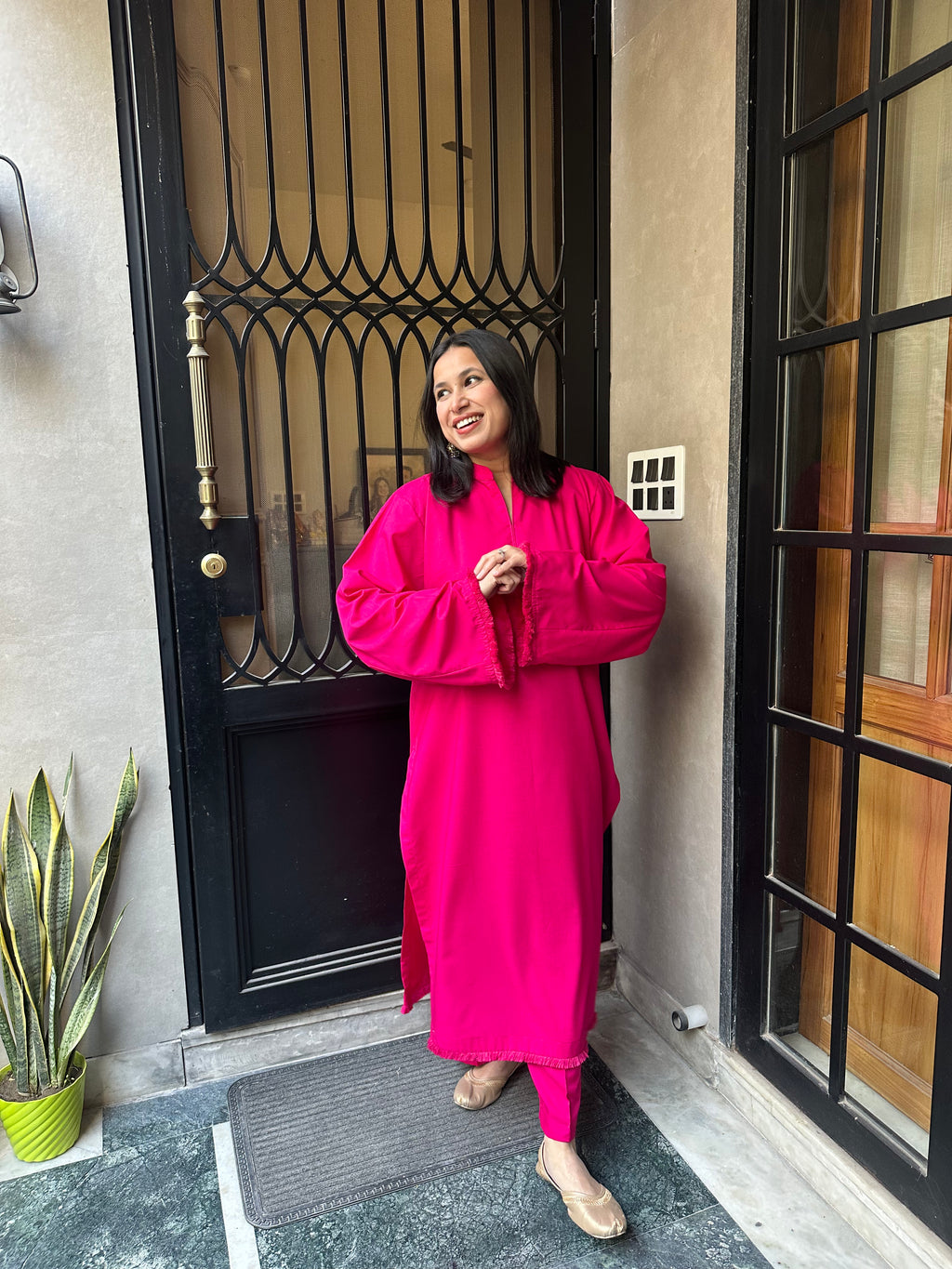SOLIDS Kurta Co-ord Set in Magenta Pink