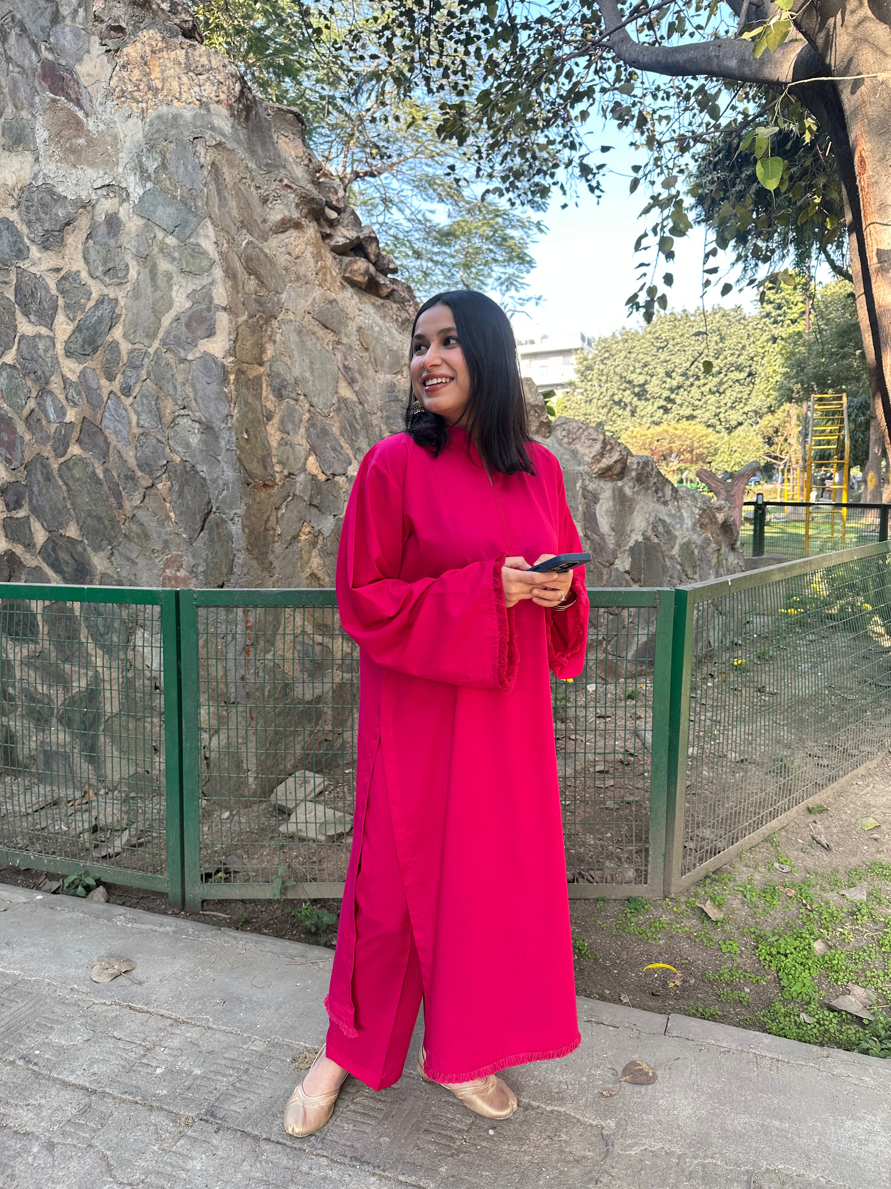 SOLIDS Kurta Co-ord Set in Magenta Pink
