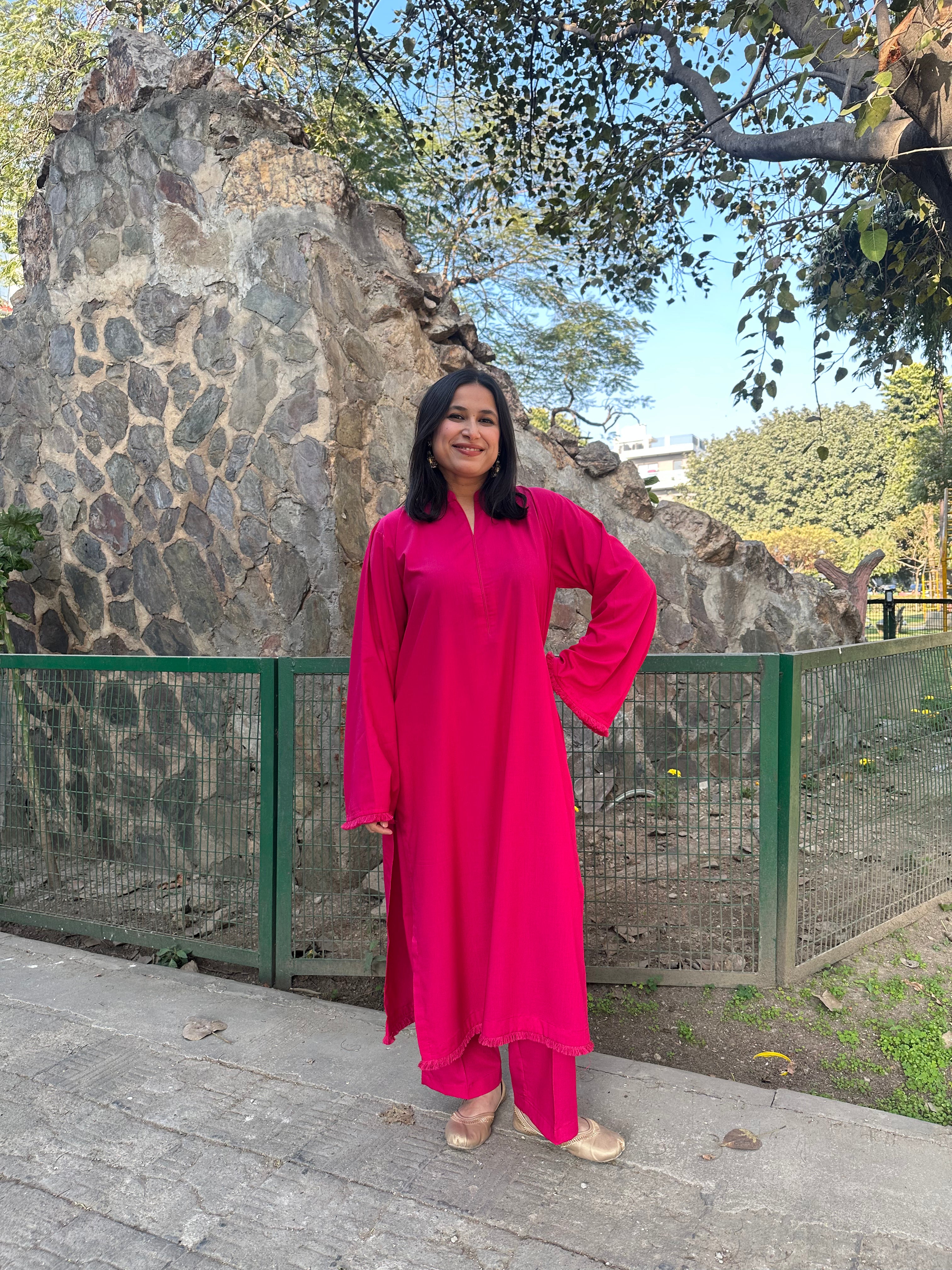 SOLIDS Kurta Co-ord Set in Magenta Pink