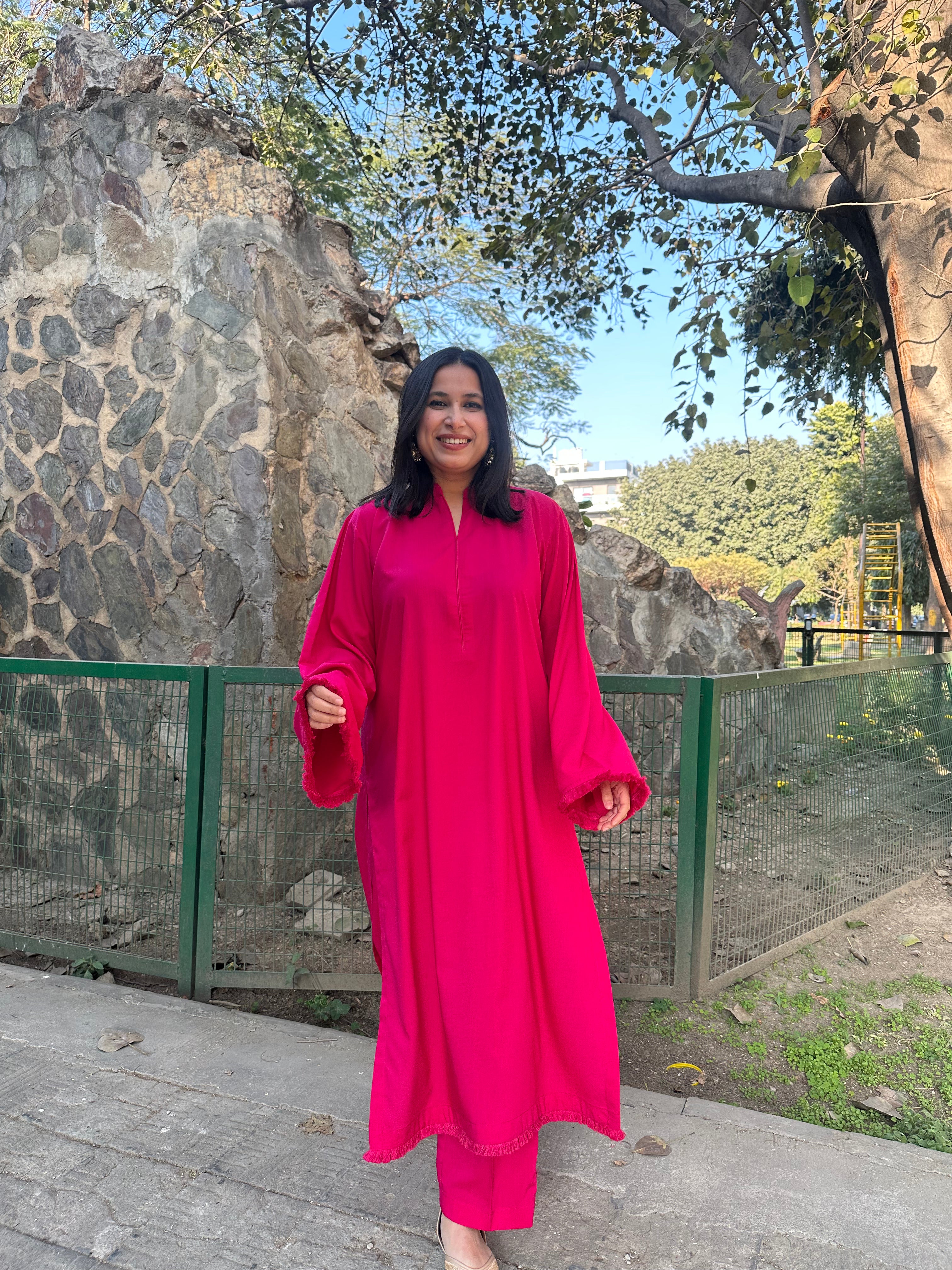 SOLIDS Kurta Co-ord Set in Magenta Pink