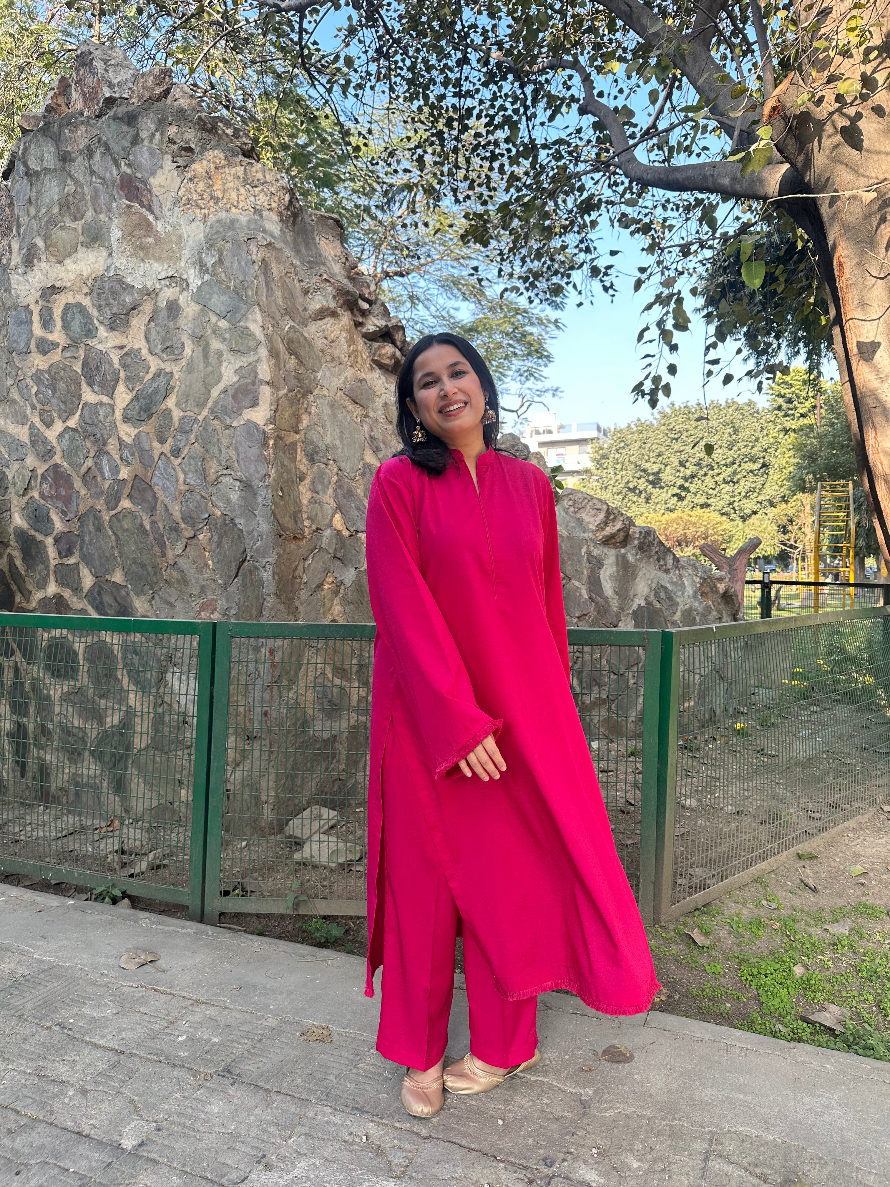 SOLIDS Kurta Co-ord Set in Magenta Pink