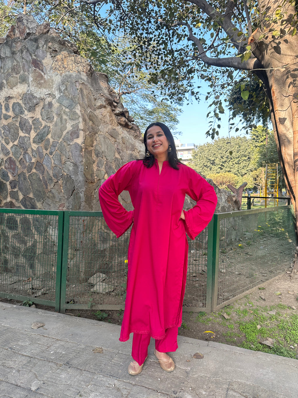 SOLIDS Kurta Co-ord Set in Magenta Pink